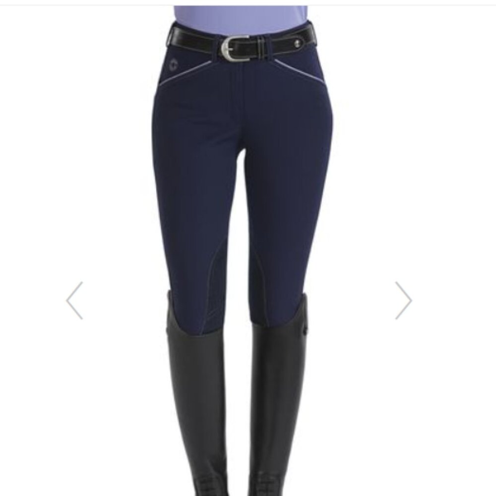 Dover Wellesley Piped Knee Patch Women's Breeches Size 26 Blue, Purple Piping